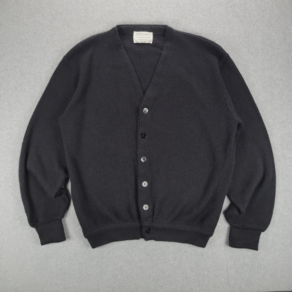 Lord Jeff Jefflinks Cardigan Mens Large Black Vintage Orlon Knit USA Made